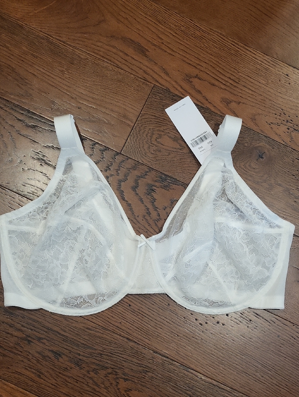 HSIA Sheer Lace Underwire Bra in White. Size 42G